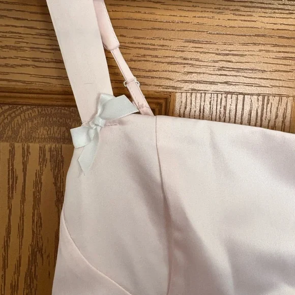 Lulu's Pink Satin Babydoll dress w/ bow tie in the back - Picture 2 of 5